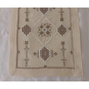 Unused Vintage Hardanger Table Runner Taupe Embroidery Lace Norway New 51"